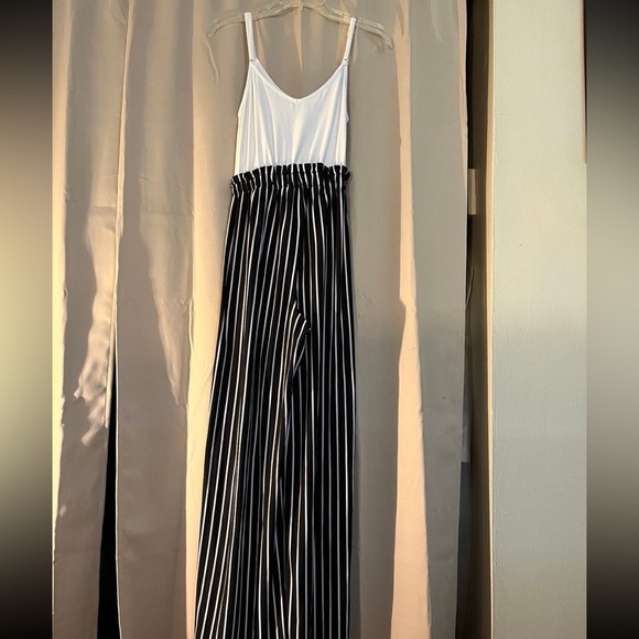 Ultra Flirt Black and White Striped Jumpsuit - Picture 4 of 4